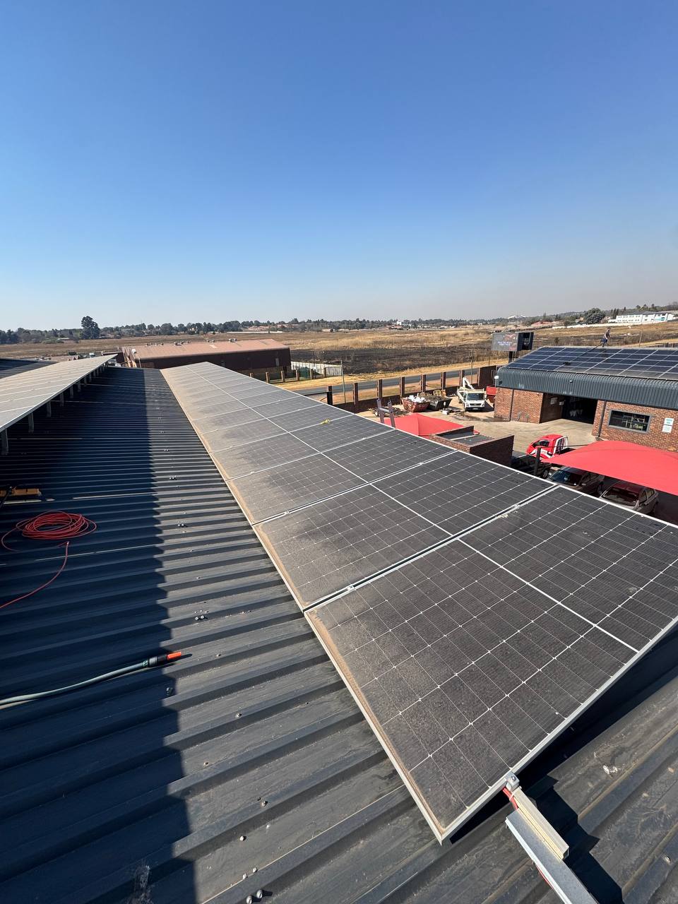 Solar panel cleaning project — Before the clean — dust build-up